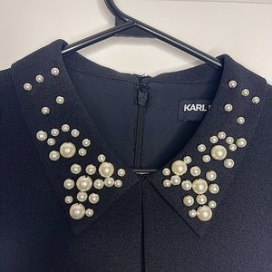 Karl Lagerfeld Black Dress with Pearl Embellished Collar